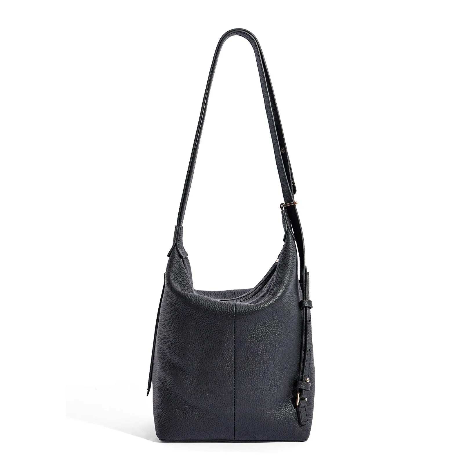 Women's soft genuine cowhide leather bucket shoulder bag in elephant gray colour