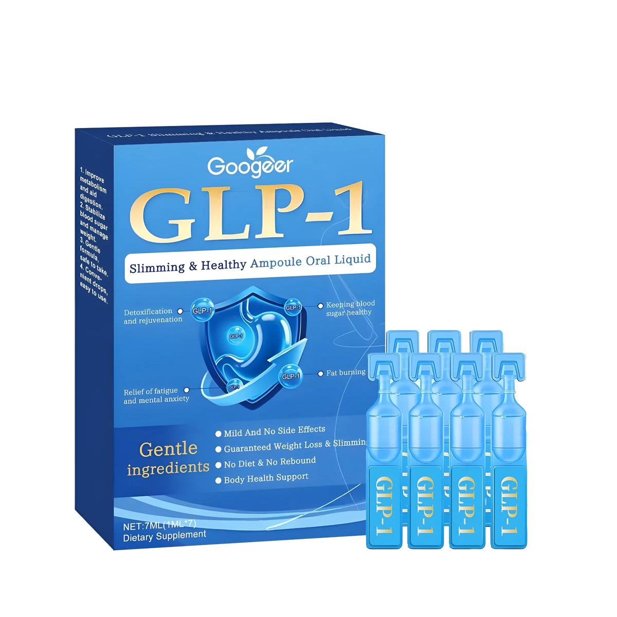 Seven intestinal supplement drops in 1ml liquid format with mint extract