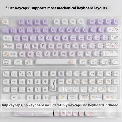 Full set of purple gradient keycaps with white rabbit illustration for mechanical keyboards