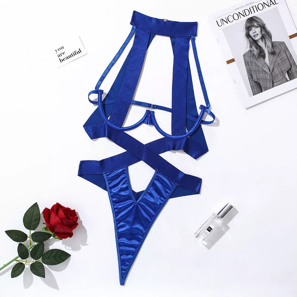 Women's bandage strap jumpsuit in polyester-spandex blend for bodybuilding