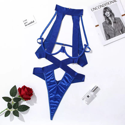 Women's bandage strap jumpsuit in polyester-spandex blend for bodybuilding