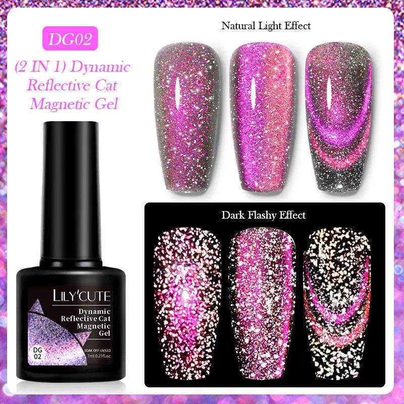 Diamond debris glitter cat eye nail polish gel in six fluorescent colours with nail glue