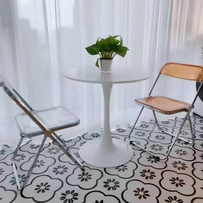 Scandinavian style conference table with folding chairs in white finish, 60cm diameter
