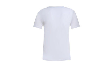 White cotton T-shirt style overalls with short sleeves and loose fit pullover design