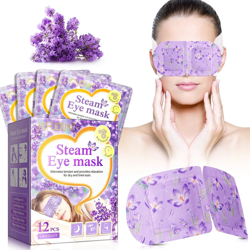 Disposable lavender-scented eye mask with steam heating technology, 12-piece pack