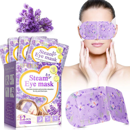 Disposable lavender-scented eye mask with steam heating technology, 12-piece pack