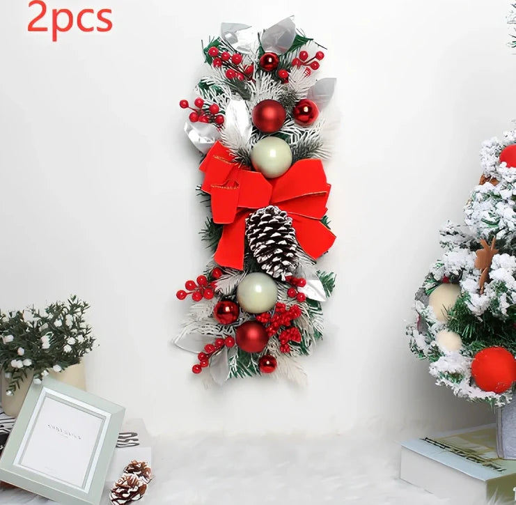 Red upside down glowing Christmas tree plastic door curtain pendant, 100-150cm height, lightweight hanger for holiday decor
