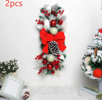 Red upside down glowing Christmas tree plastic door curtain pendant, 100-150cm height, lightweight hanger for holiday decor