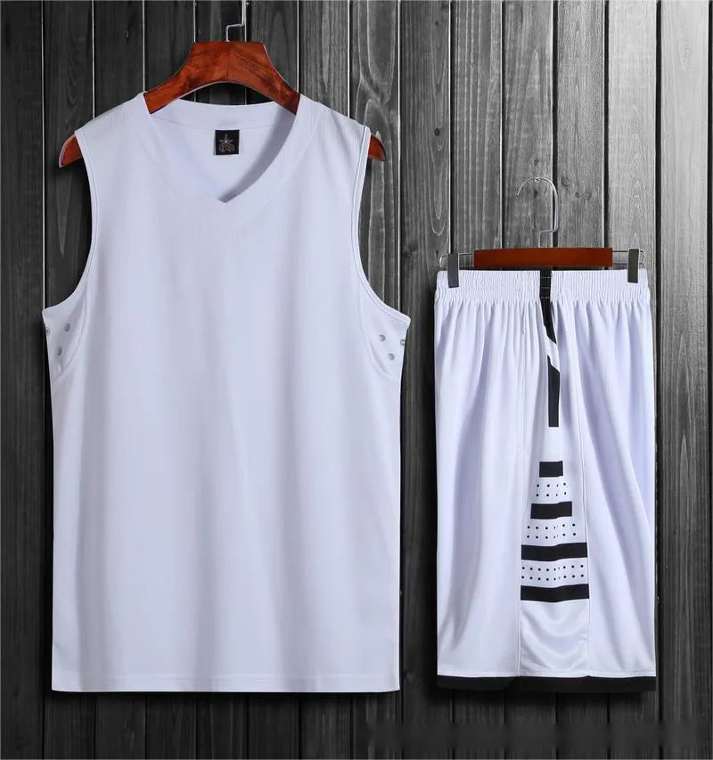 Black and white basketball training vest and pants set for men and women, sizes 2XS to 6XL.