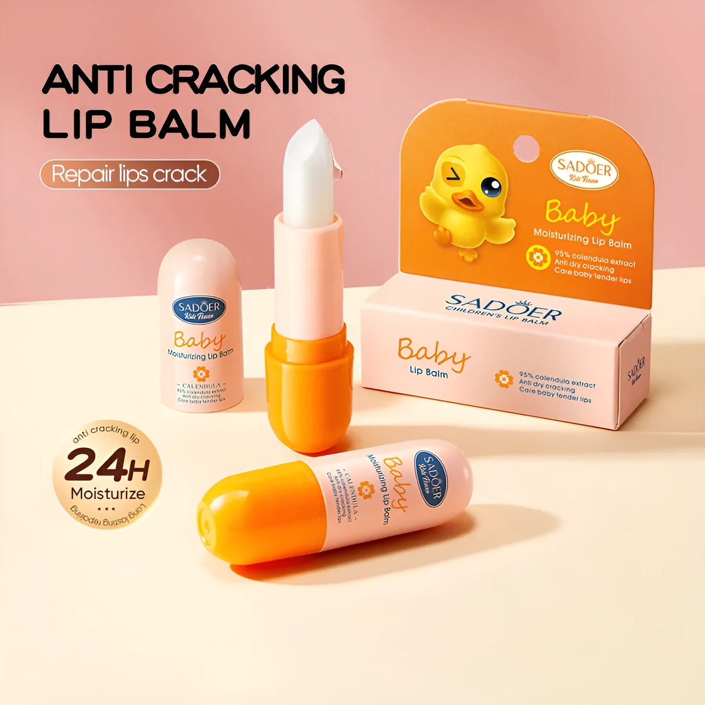Anti-chapped lip moisturising lipstick tube with multiple formula variant labels