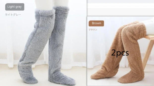 Cozy over-the-knee fuzzy socks in a variety of colors for winter warmth and comfort