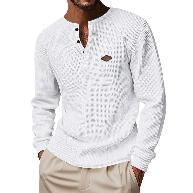 Waffle pattern raglan sleeve pullover in thin polyester fabric shown in sapphire blue