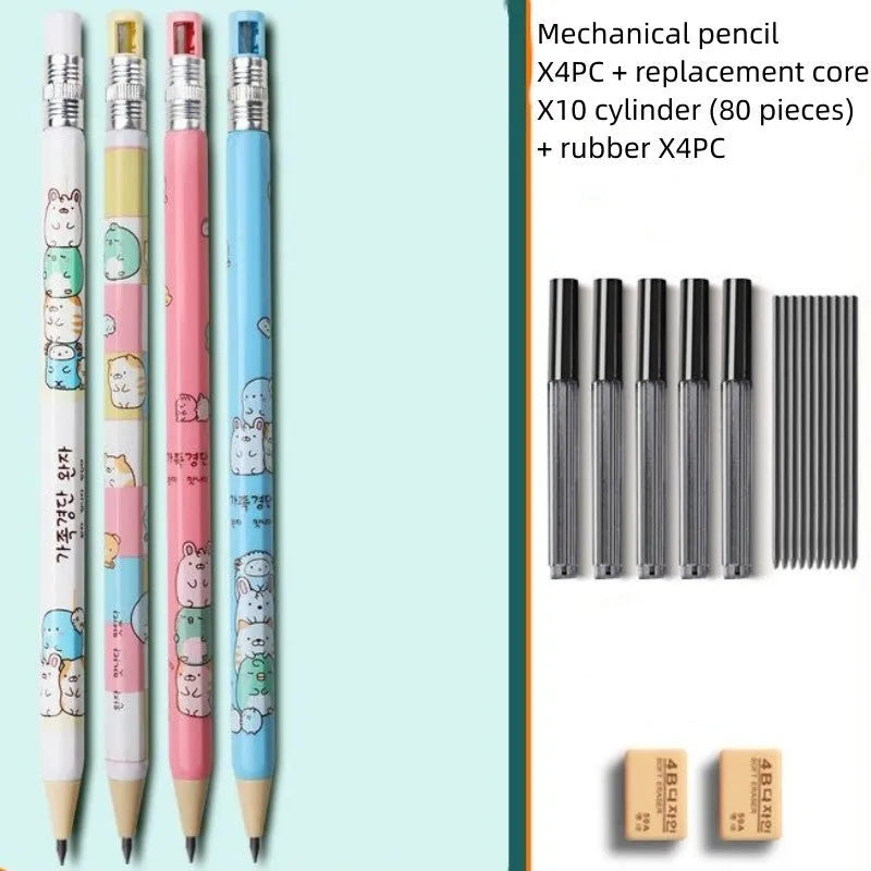 Children's cartoon style mechanical pencil with 2B lead and replacement cores