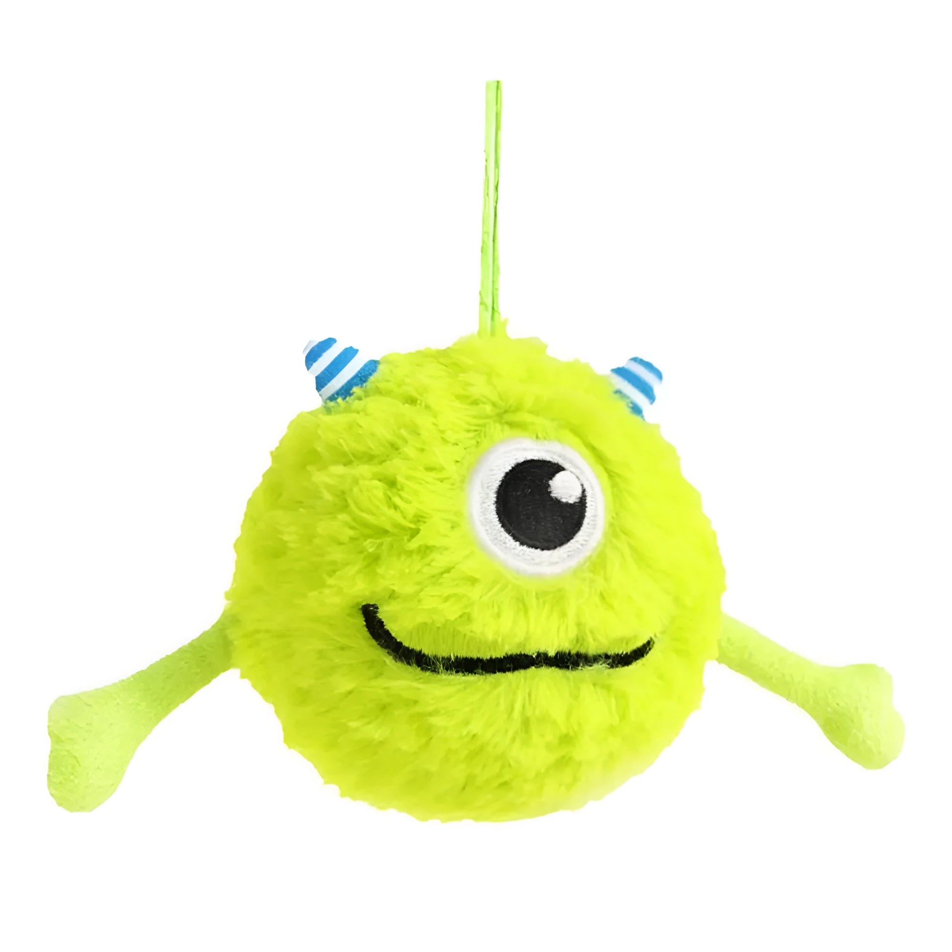 Green interactive dog ball toy with plush and TPR construction, 12cm diameter