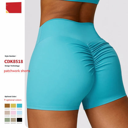 Women's high waist yoga shorts in nylon fabric with belly contracting design and hip lifting cut
