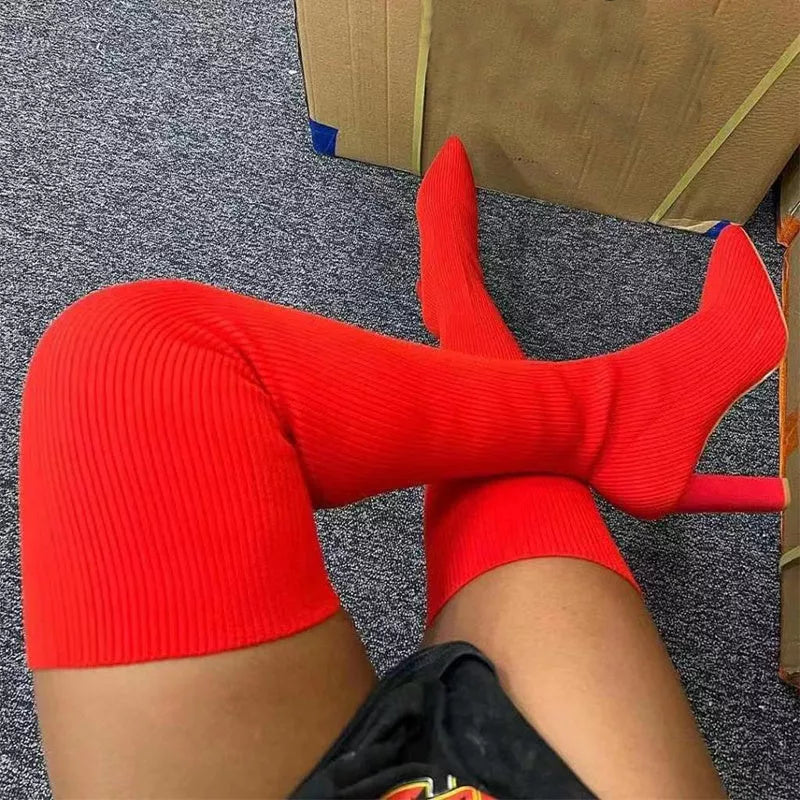 Women's over knee long boots with pointed toe and high heel