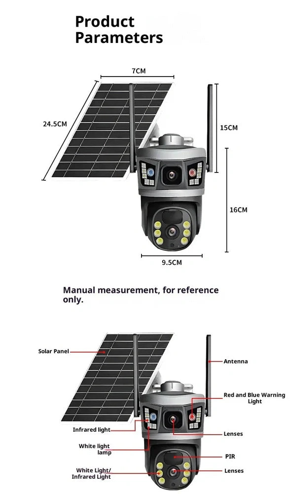 10x zoom monitoring camera ball machine with solar panel and compact 2.5-inch design