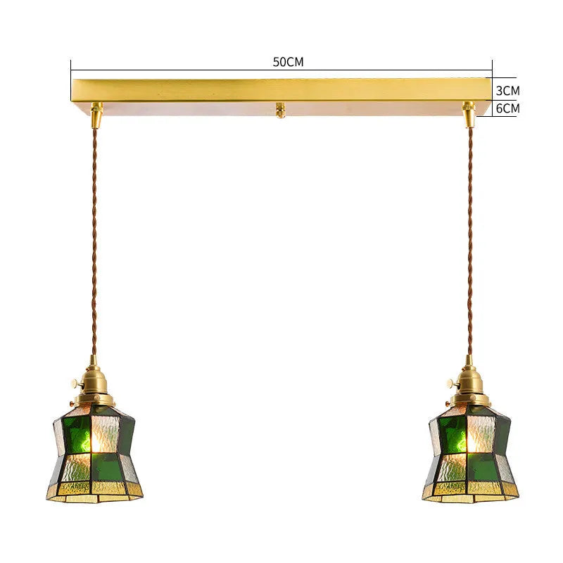 Japanese retro brass and glass chandelier with hand-blown shades and walnut wood details
