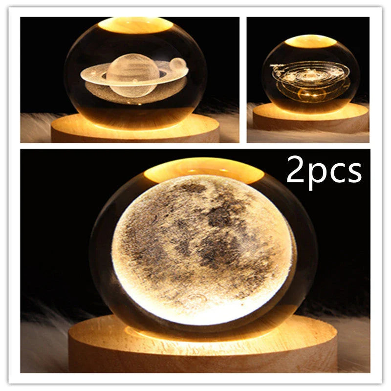 Enchanting galaxy crystal ball night light with 3D pattern, creating a mesmerizing celestial display for bedroom decor