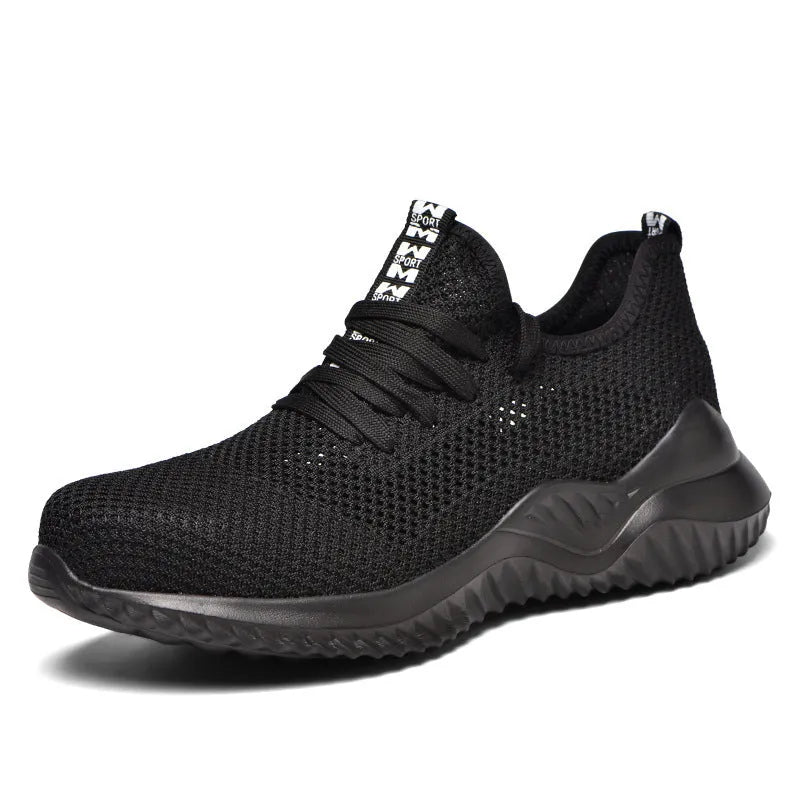 Steel toe cap safety shoes with EVA midsole in black, grey, or dark green, suitable for work and climbing