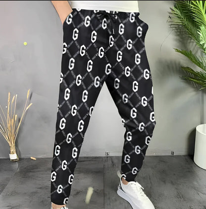 Men's straight-leg plaid trousers in cotton blend fabric showing multiple size options