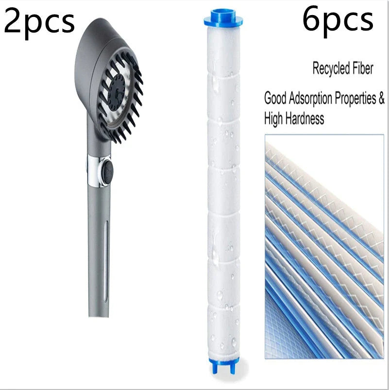 Premium multi-function shower head with rainfall and massage modes, made of durable ABS material and featuring a built-in water filter.