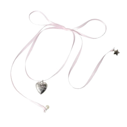 Women's ribbon love pendant fashion necklace in alloy with electroplated finish, clavicle chain length