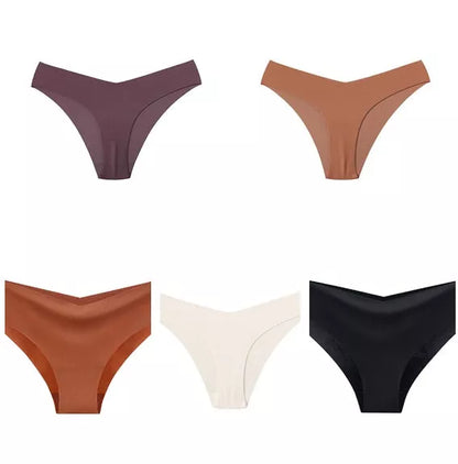 Women's V-shaped Waistband Seamless Ice Silk Panties in 5 colors