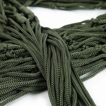 Bold Nylon Rope Net Hammock in green or blue, perfect for indoor and outdoor relaxation