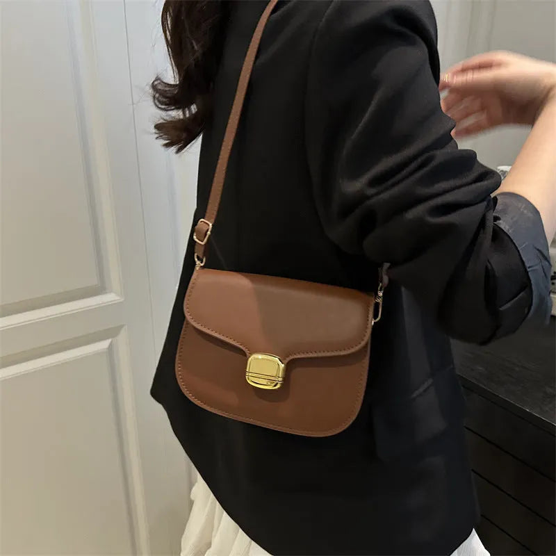 Women's PU Leather Handbag with Zippered Compartment and Mobile Phone Pocket in Six Classic Colours Including Khaki Black Green Brown Rose Red and White for Everyday Use