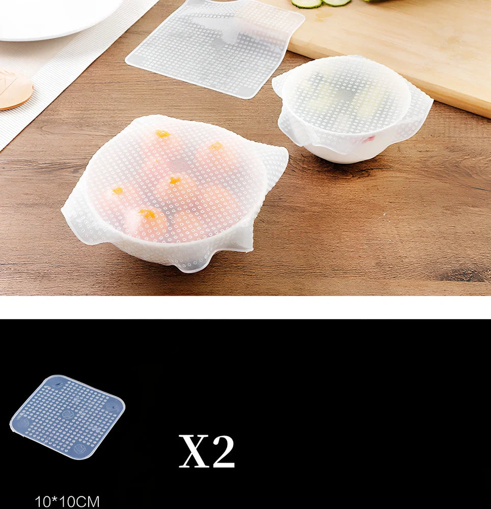 Food grade silicone stretch cling film covering bowl showing stretch capability and seal