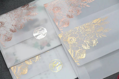 Sulfuric acid paper invitation card with bronzing matte varnish in gold or rose gold