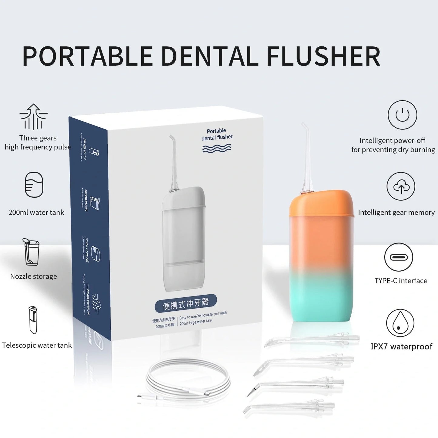Portable electric oral irrigator with multiple nozzles for deep cleaning