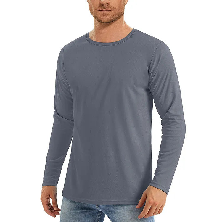 Men's solid colour long sleeve UV protection top in quick-dry polyester fabric