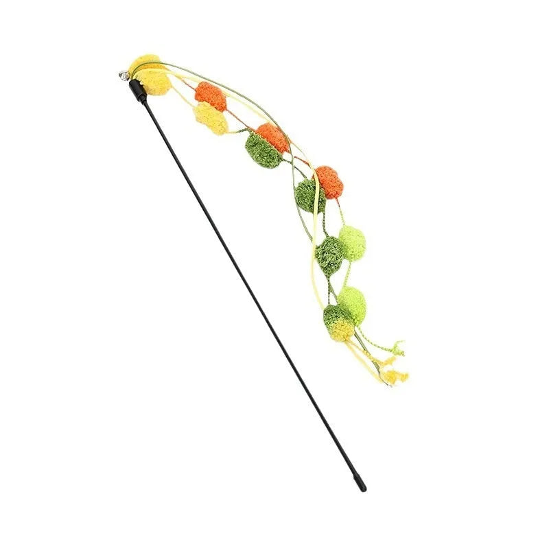 Rainbow cotton candy cat teaser wand with bell and 95cm aluminium alloy rod in blue pink, orange green, and light pink yellow colour options
