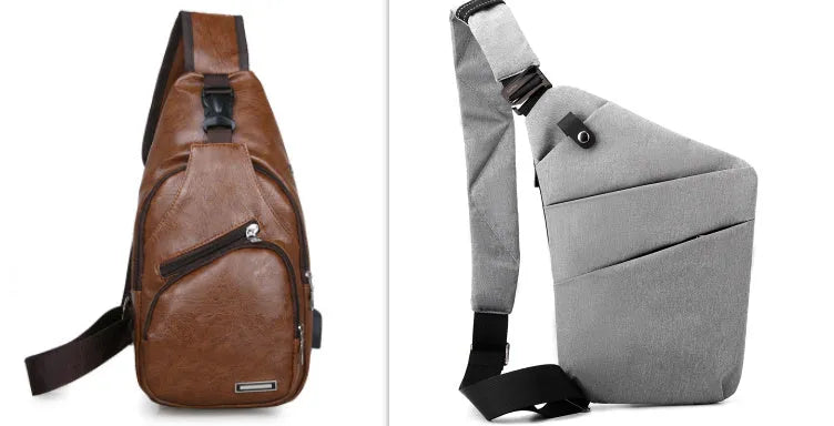 Canvas chest bag 31x20x1cm, 190g, one-shoulder crossbody with anti-radiation fabric inside, smoke black or silver grey