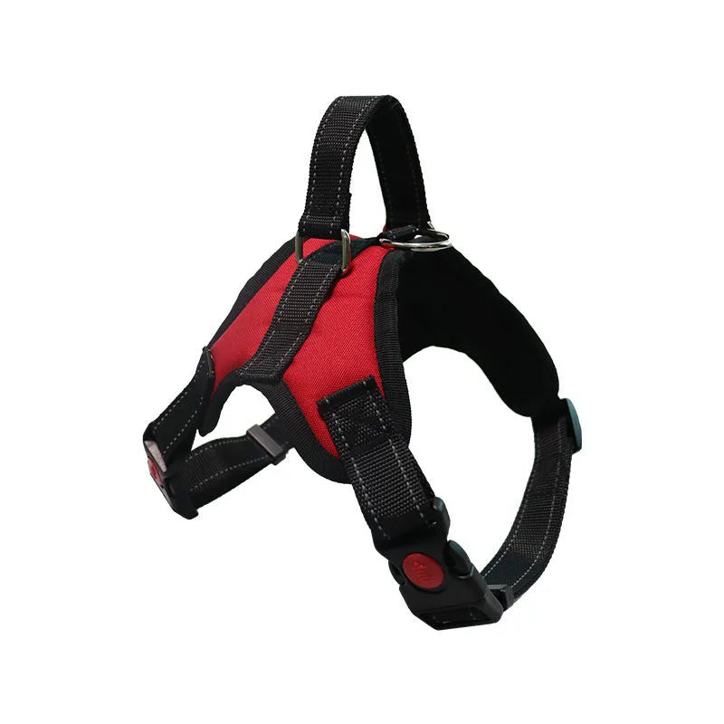 Explosion-proof polyester dog chest harness in black with saddle chest strap for medium and large dogs, sizes XS to XL