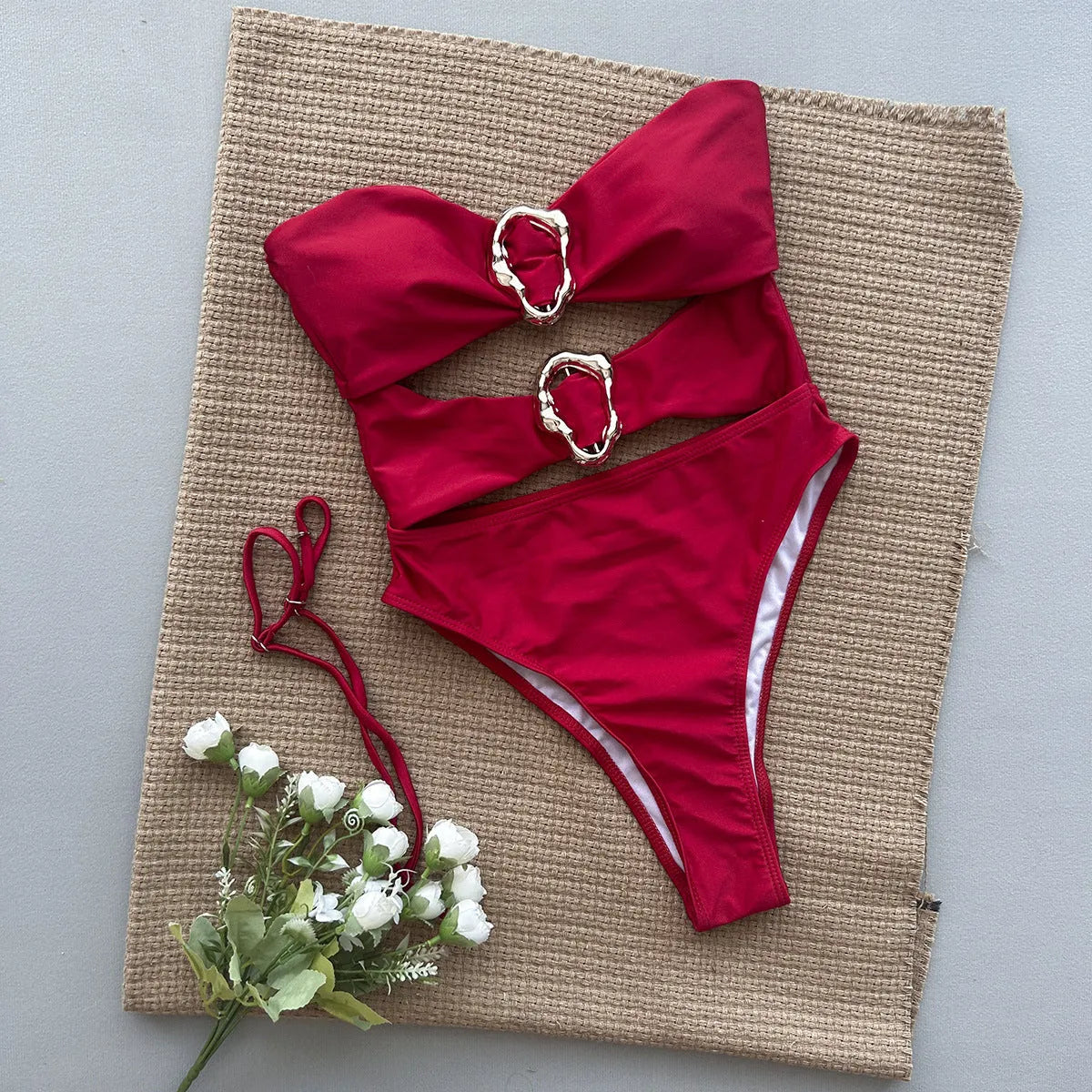 Women's one-piece swimsuit in solid black, brown or red, nylon fabric, sizes S M L, for swimming and wading