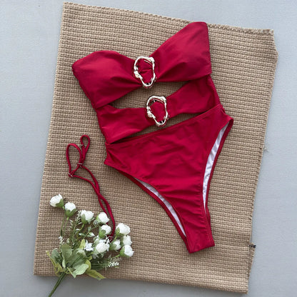 Women's one-piece swimsuit in solid black, brown or red, nylon fabric, sizes S M L, for swimming and wading