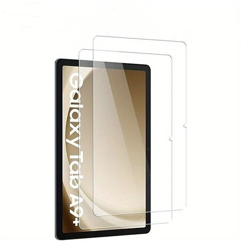Tempered glass screen protector for Samsung Galaxy Tablet showing HD clarity and full-screen coverage.