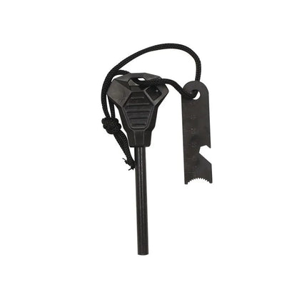 Black outdoor multifunctional flint survival tool with magnesium rod and stainless steel scraper