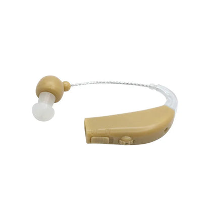 Black silicone rechargeable hearing aid amplifier for elderly users with charging cable