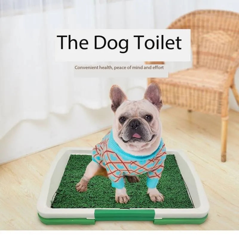 Green artificial grass dog toilet with three-layer construction for indoor potty training
