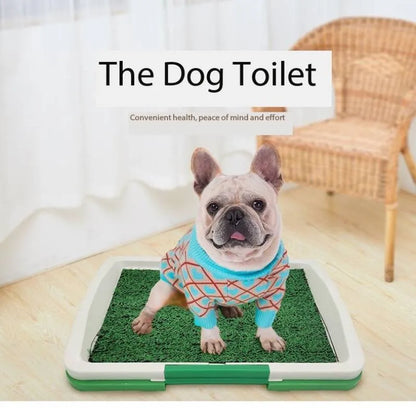 Green artificial grass dog toilet with three-layer construction for indoor potty training