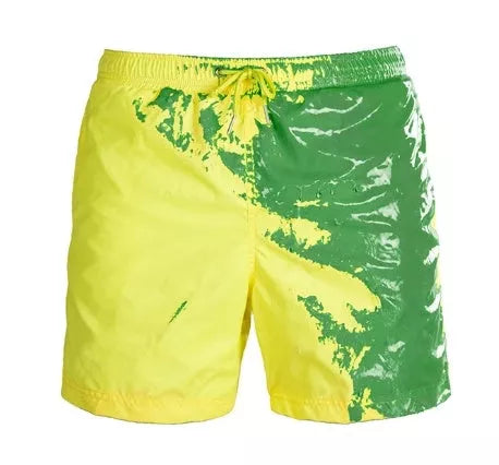 Men's colour-changing beach shorts in various colours, showing quick-dry and water-reactive features