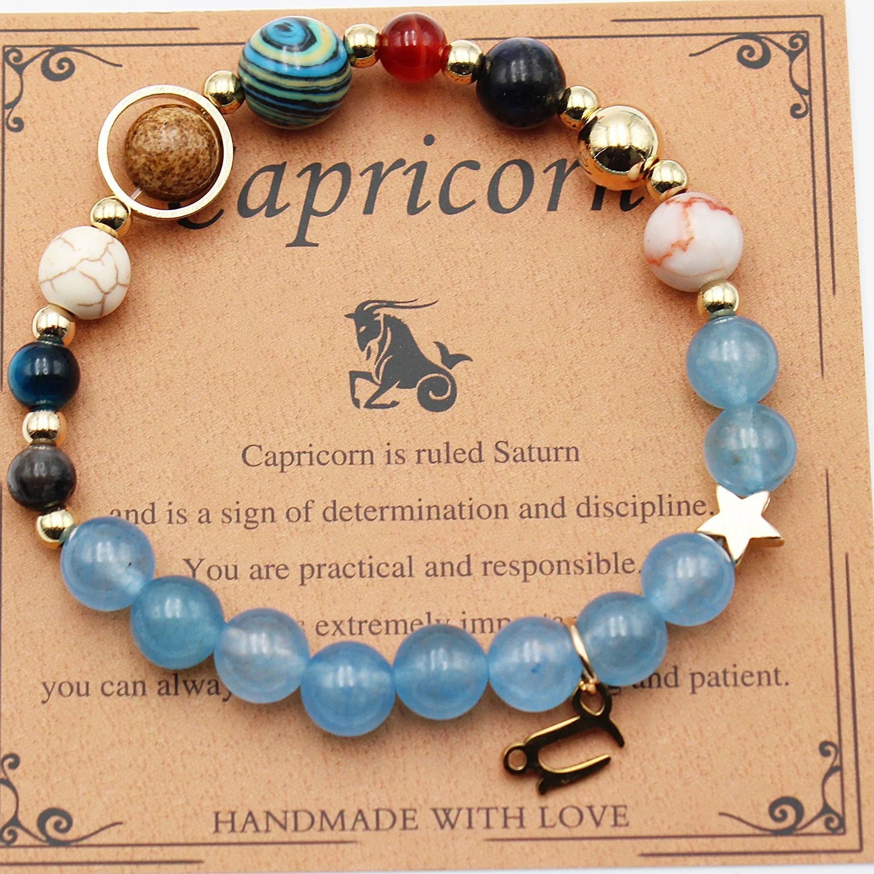 Handcrafted zodiac bracelets with natural stone beads and constellation designs