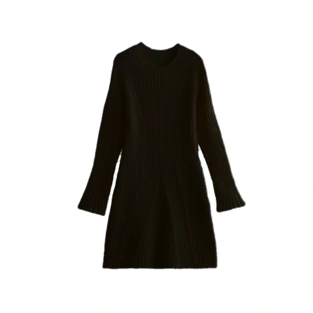 Stylish ribbed knitted dress for women in slim fit with stand-up collar, perfect for winter