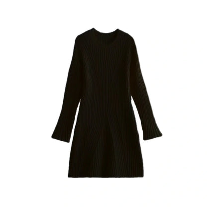 Stylish ribbed knitted dress for women in slim fit with stand-up collar, perfect for winter