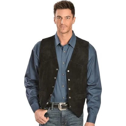 Men's single-breasted slim fit vest in acetate blend, round hem, size stick pocket, available in black brown light brown gray