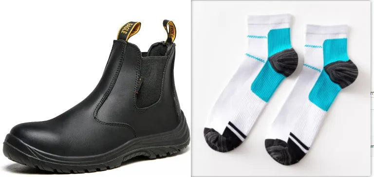 Black leather anti-piercing safety boots with high-top design for workplace protection